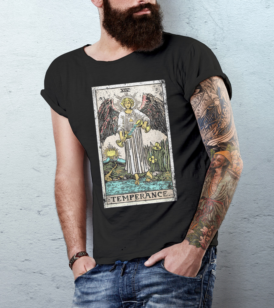 XIV Temperance Tarot Card Angel Wings Sun Mountain Water T-Shirt