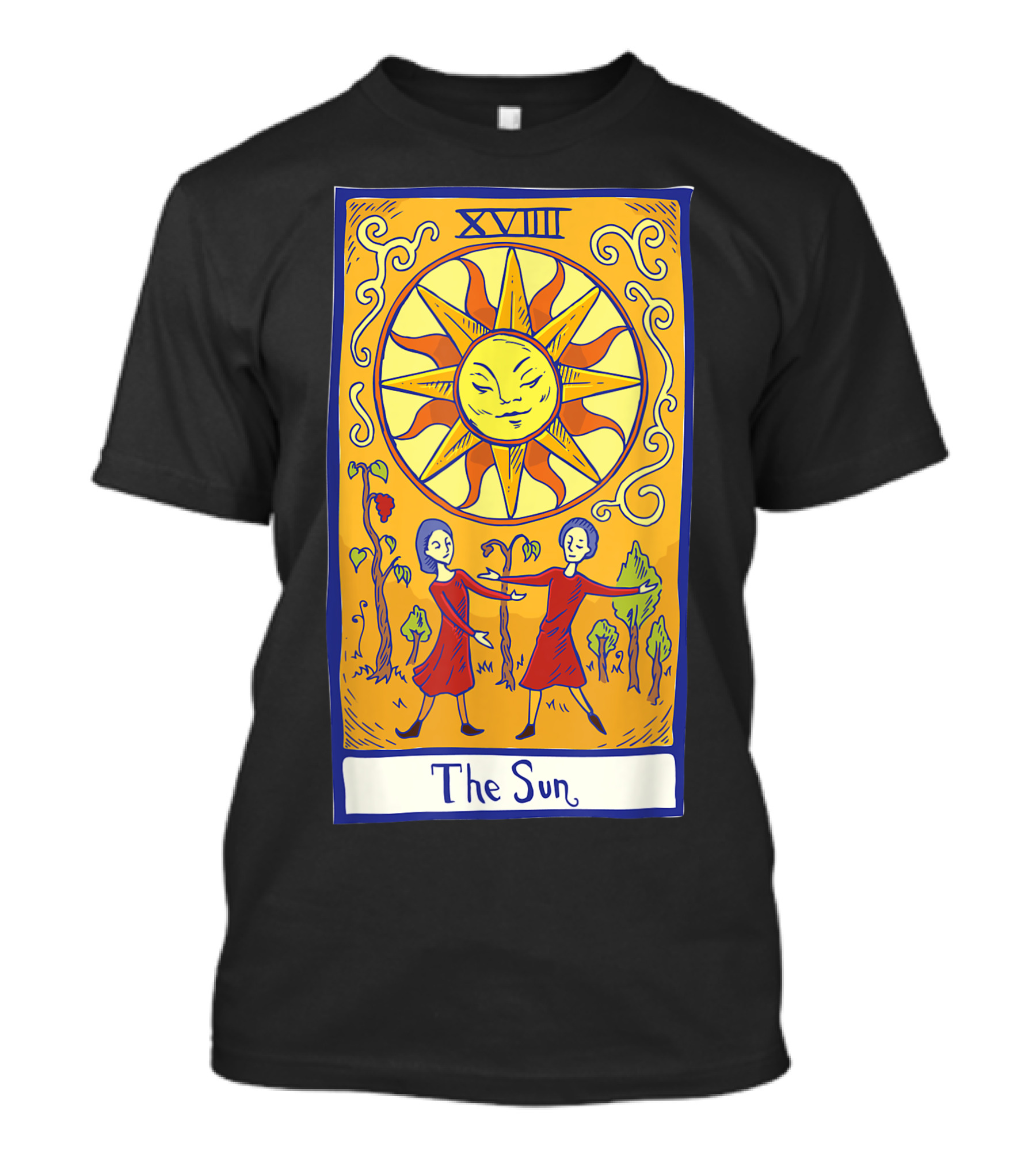 The Sun Tarot Card XVIII Two Figures Under Radiant Sun T-Shirt