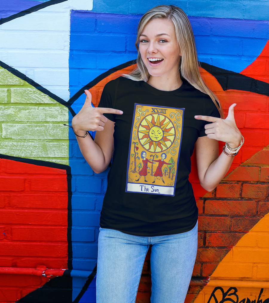 The Sun Tarot Card XVIII Two Figures Under Radiant Sun T-Shirt