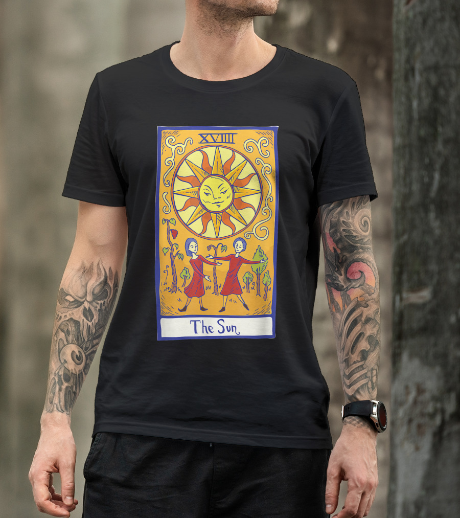 The Sun Tarot Card XVIII Two Figures Under Radiant Sun T-Shirt