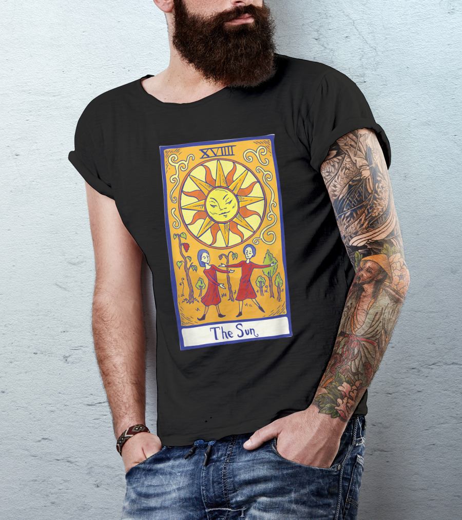 The Sun Tarot Card XVIII Two Figures Under Radiant Sun T-Shirt