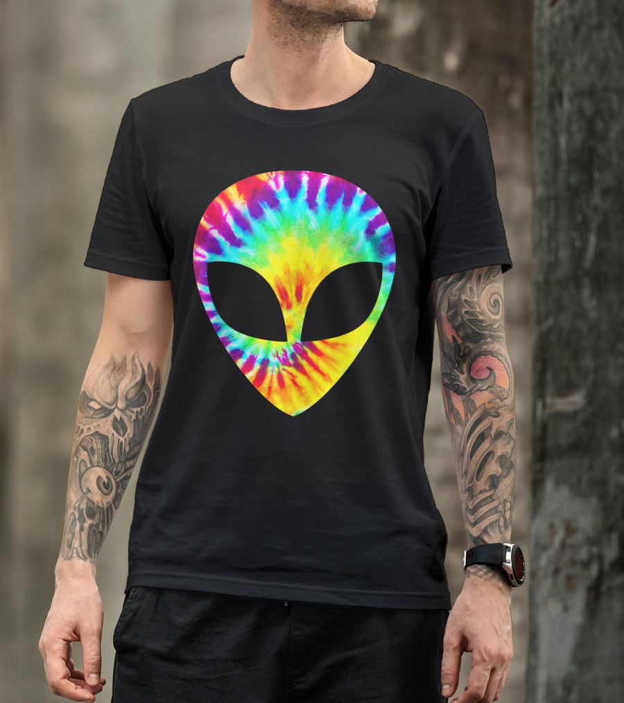 Tie Dye Alien Head Hippie Rave Trippy Psychedelic Cosmic Vibes T-Shirt