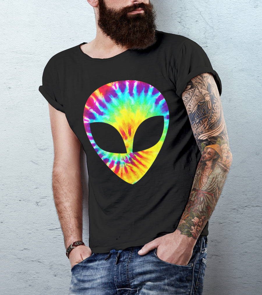 Tie Dye Alien Head Hippie Rave Trippy Psychedelic Cosmic Vibes T-Shirt
