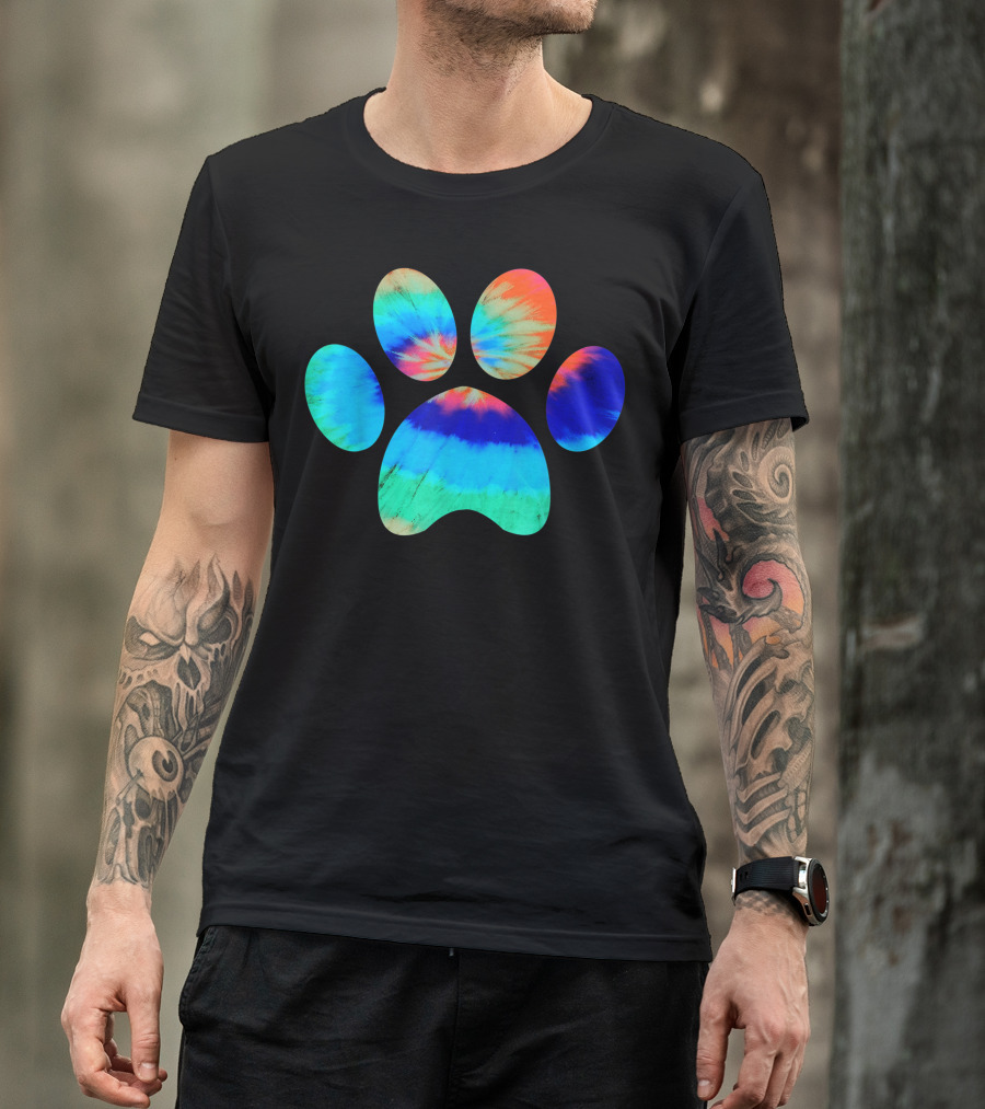 Tie Dye Cat Dog Paw Print Pet Lover Rainbow Paw Prints T-Shirt