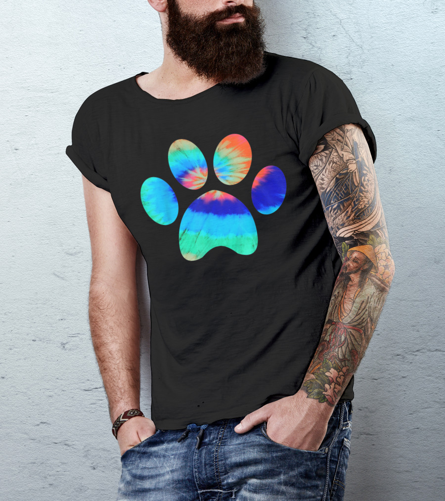 Tie Dye Cat Dog Paw Print Pet Lover Rainbow Paw Prints T-Shirt