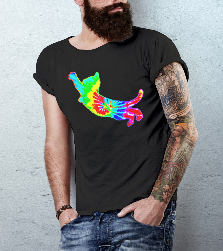 Tie Dye Cat Hippie Psychedelic Rainbow Funniest Cat T-Shirt