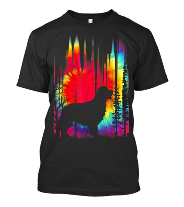 Tie Dye Golden Retriever Hippie Puppy Dog Silhouette Rainbow Forest T-Shirt