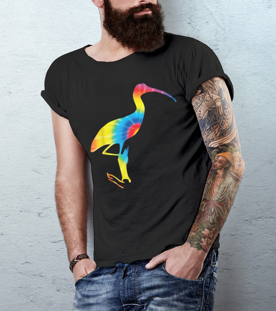 Tie Dye Peace Rainbow Ibis Bird Wading T-Shirt