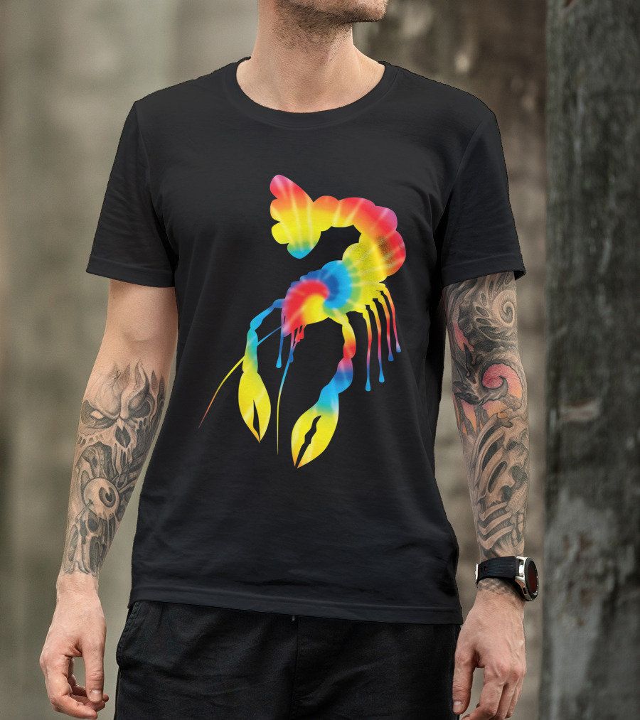Tie Dye Rainbow Lobster Print Crayfish T-Shirt