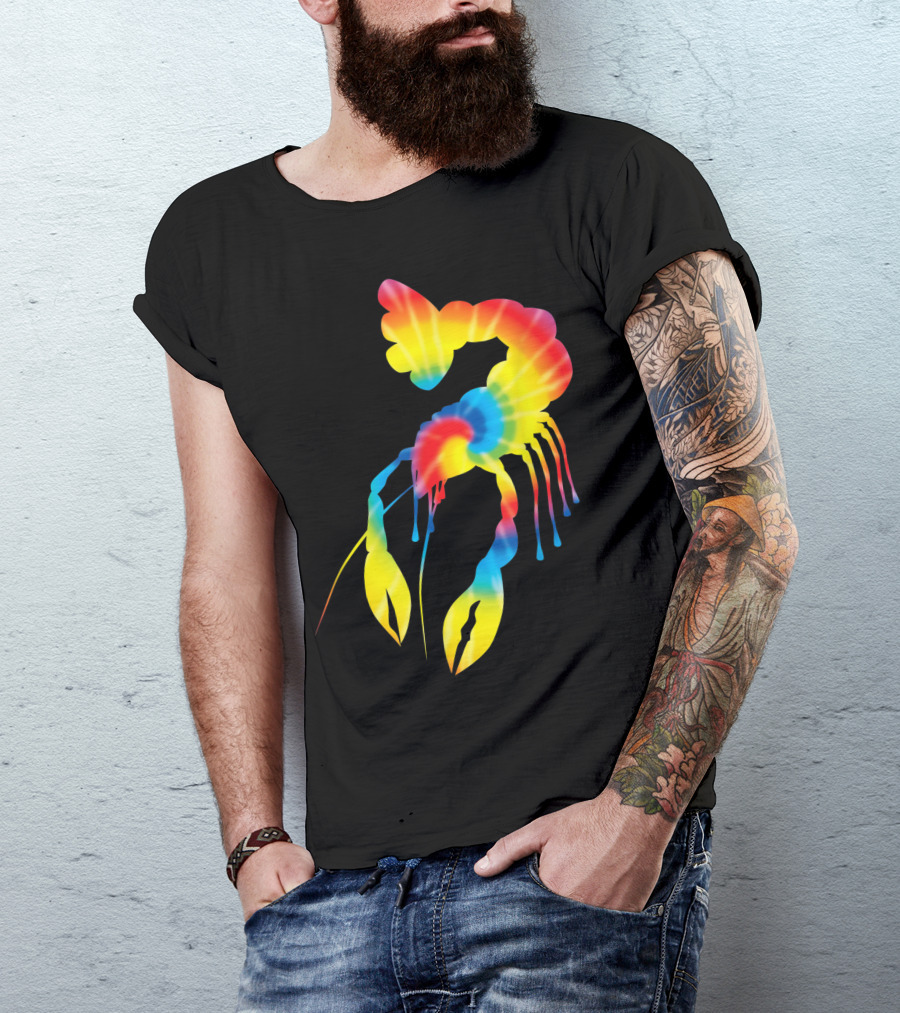 Tie Dye Rainbow Lobster Print Crayfish T-Shirt