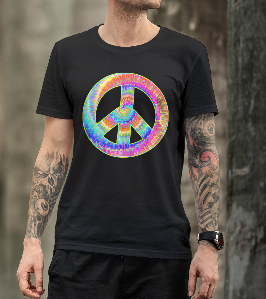 Tie Dye Look Rainbow Peace Sign Burst T-Shirt