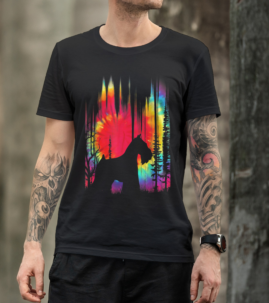 Tie Dye Miniature Schnauzer Hippie Puppy Dog Rainbow Forest T-Shirt