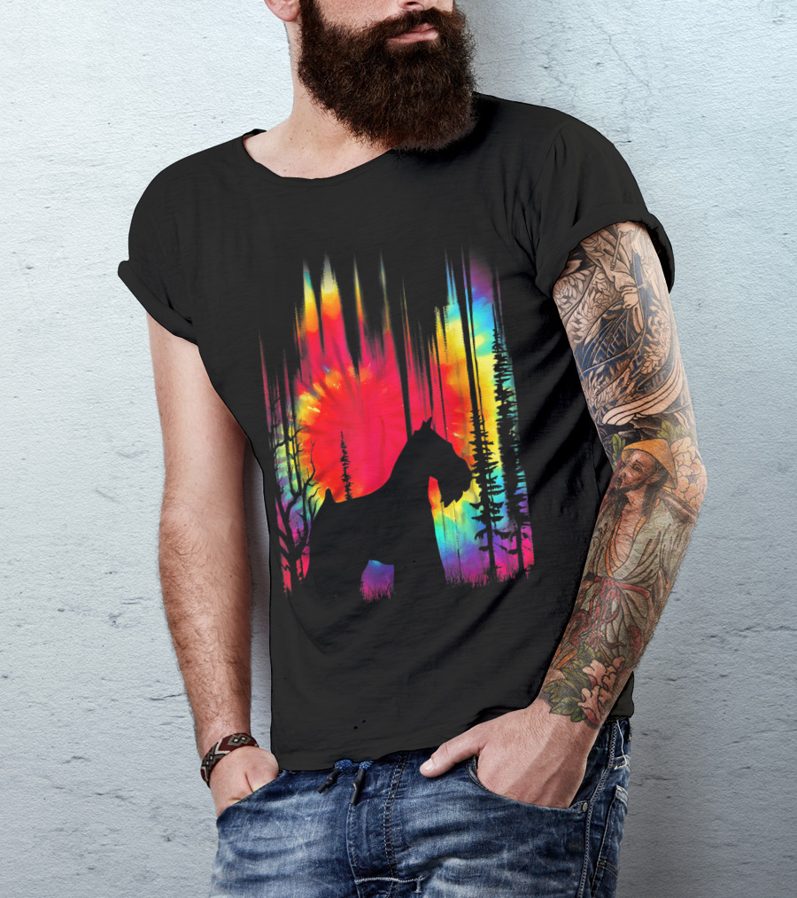 Tie Dye Miniature Schnauzer Hippie Puppy Dog Rainbow Forest T-Shirt