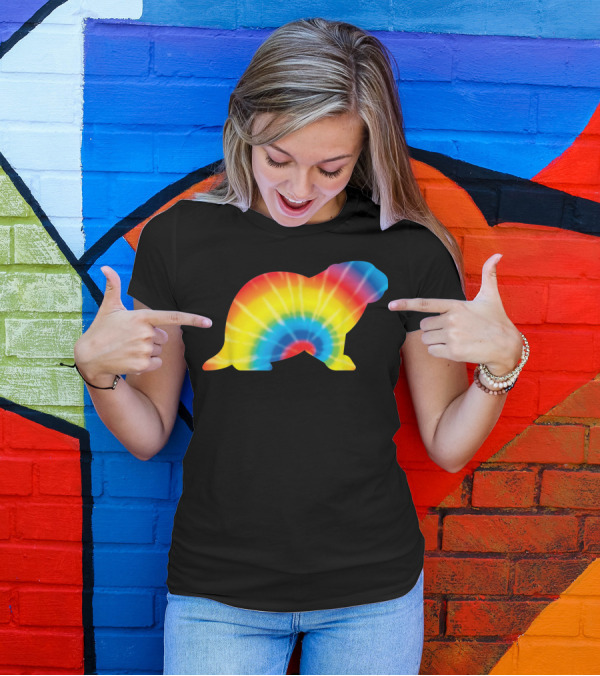 Tie Dye Rainbow Otter Weasel Animal Print T-Shirt
