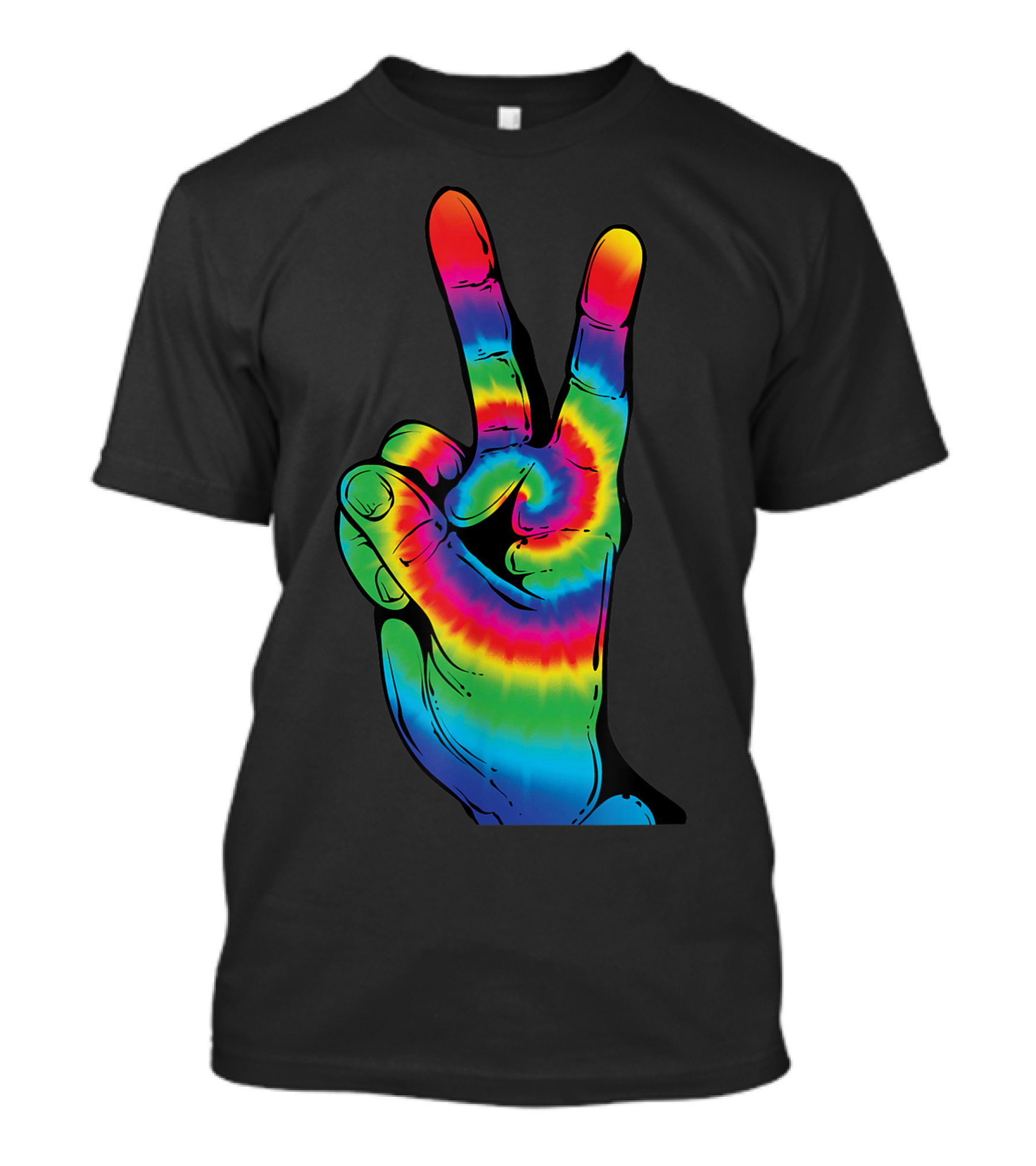 Tie Dye Peace V Hand Sign Rainbow Hippies T-Shirt