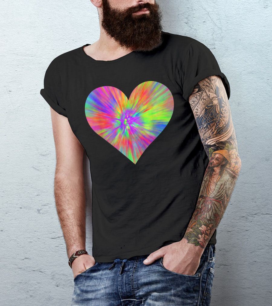 Colorful Rainbow Tie Dye Peace Heart T-Shirt