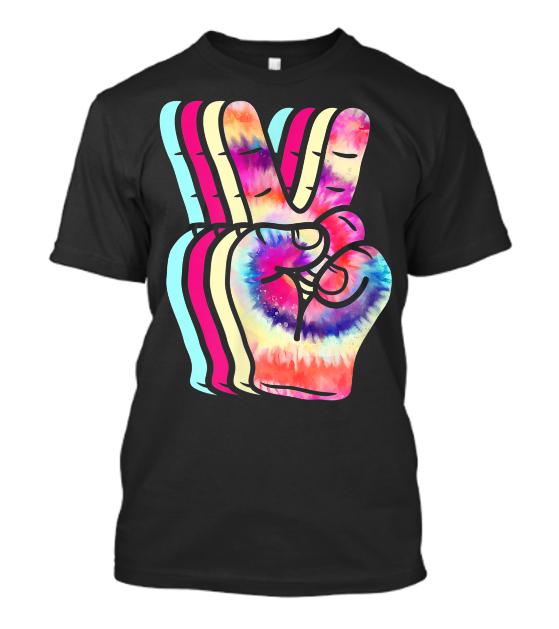 Tie Dye Peace Sign Hand Multicolor Retro Vibes T-Shirt
