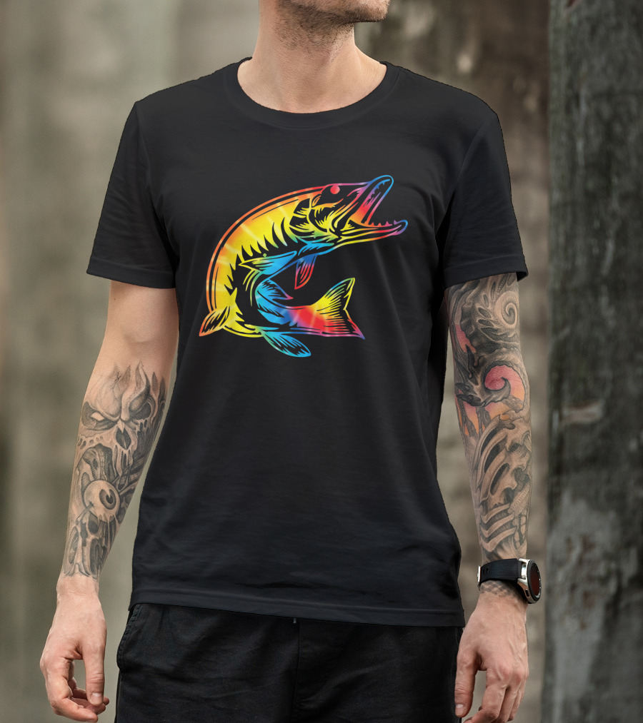 Tie Dye Pike Rainbow Pickerel Hippie Peace Fish T-Shirt
