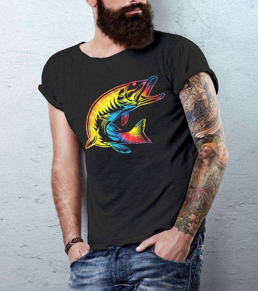 Tie Dye Pike Rainbow Pickerel Hippie Peace Fish T-Shirt