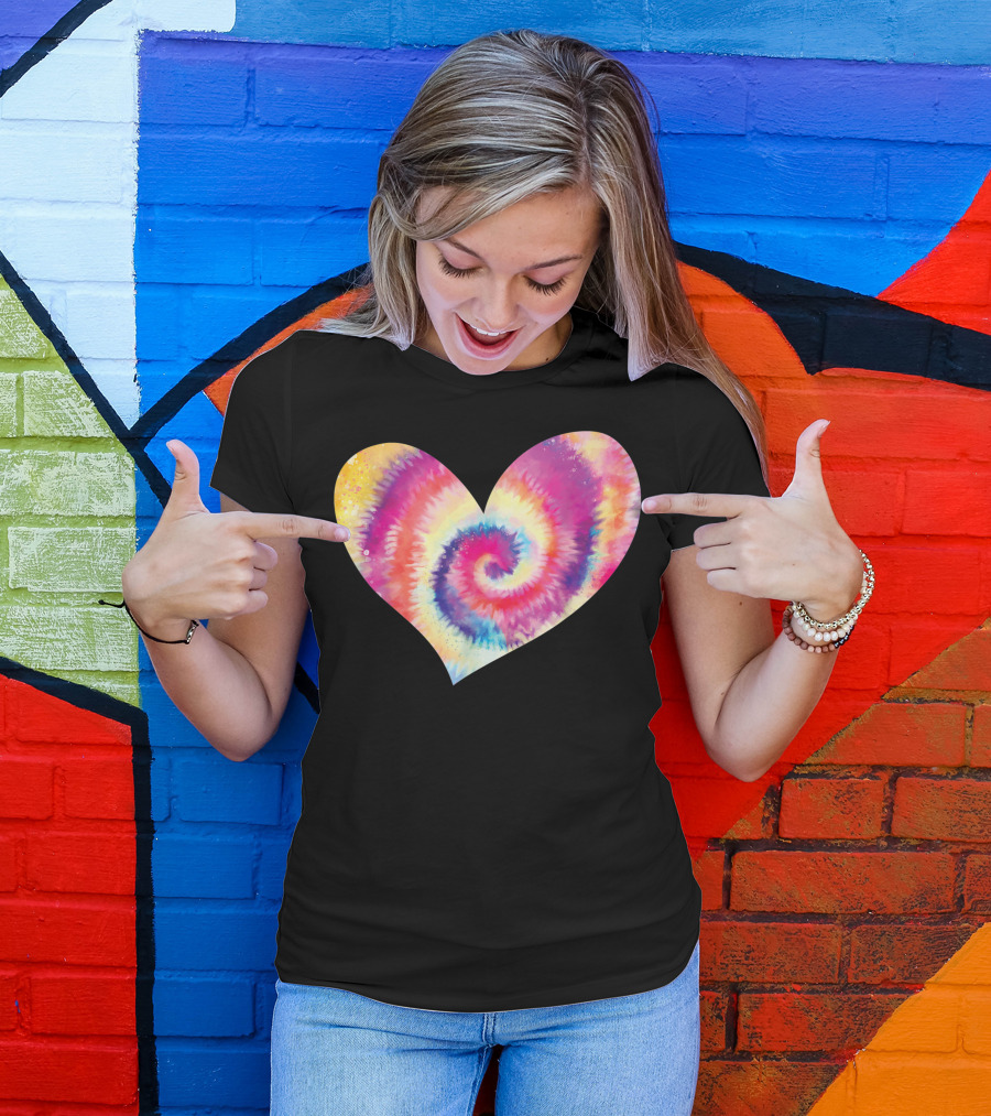 Tie Dye Rainbow Spiral Heart Shape T-Shirt