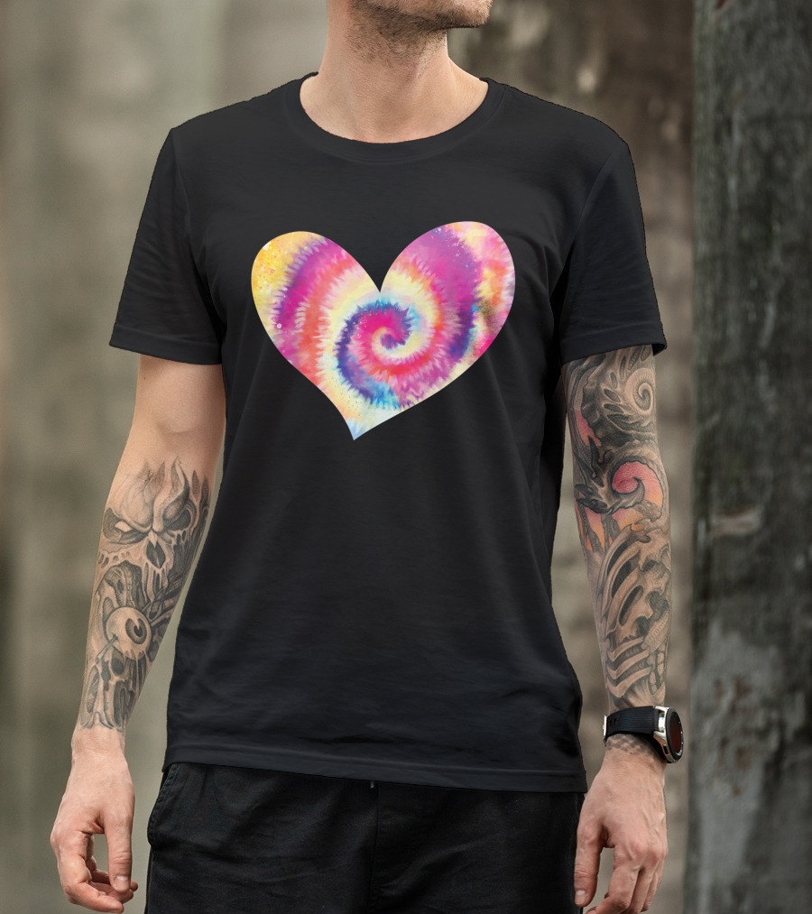 Tie Dye Rainbow Spiral Heart Shape T-Shirt