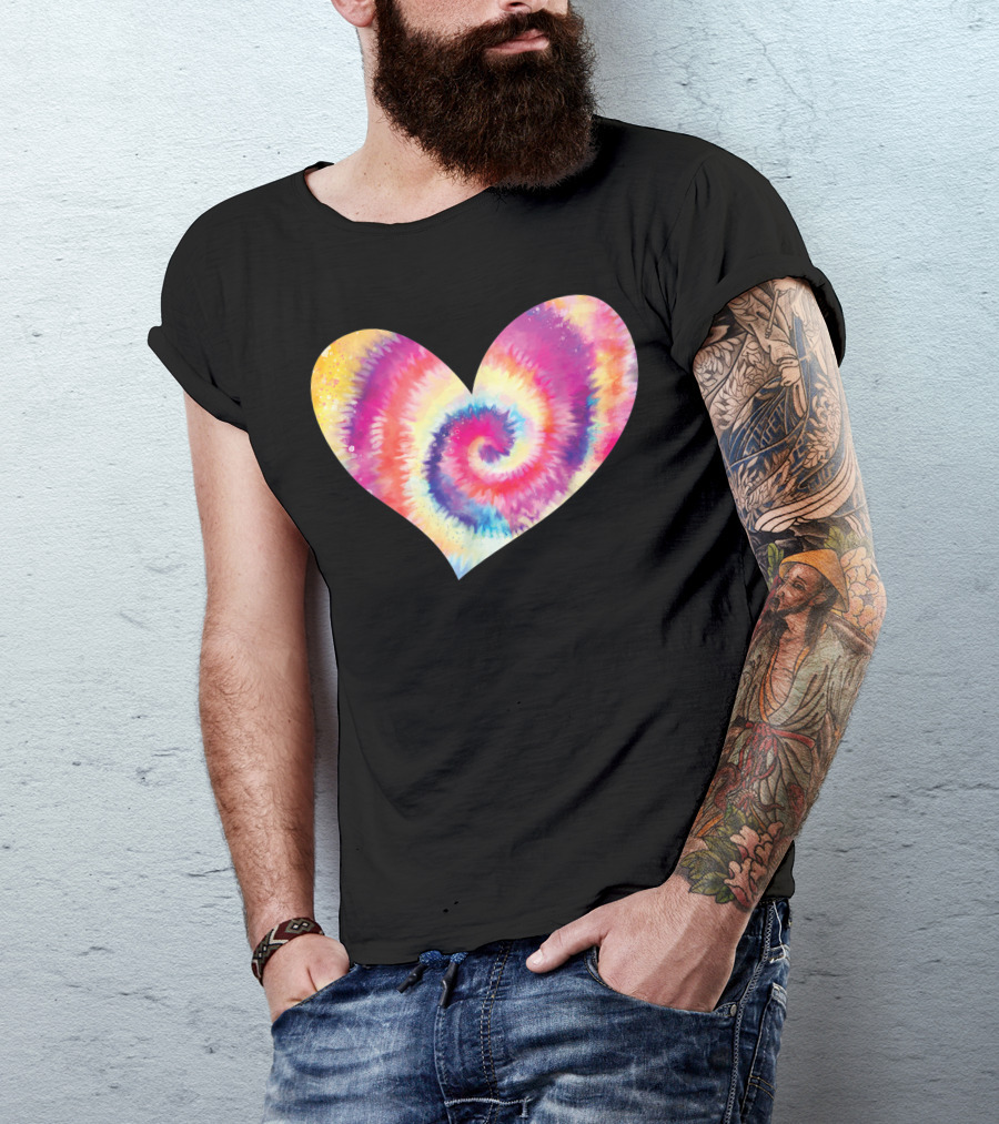 Tie Dye Rainbow Spiral Heart Shape T-Shirt