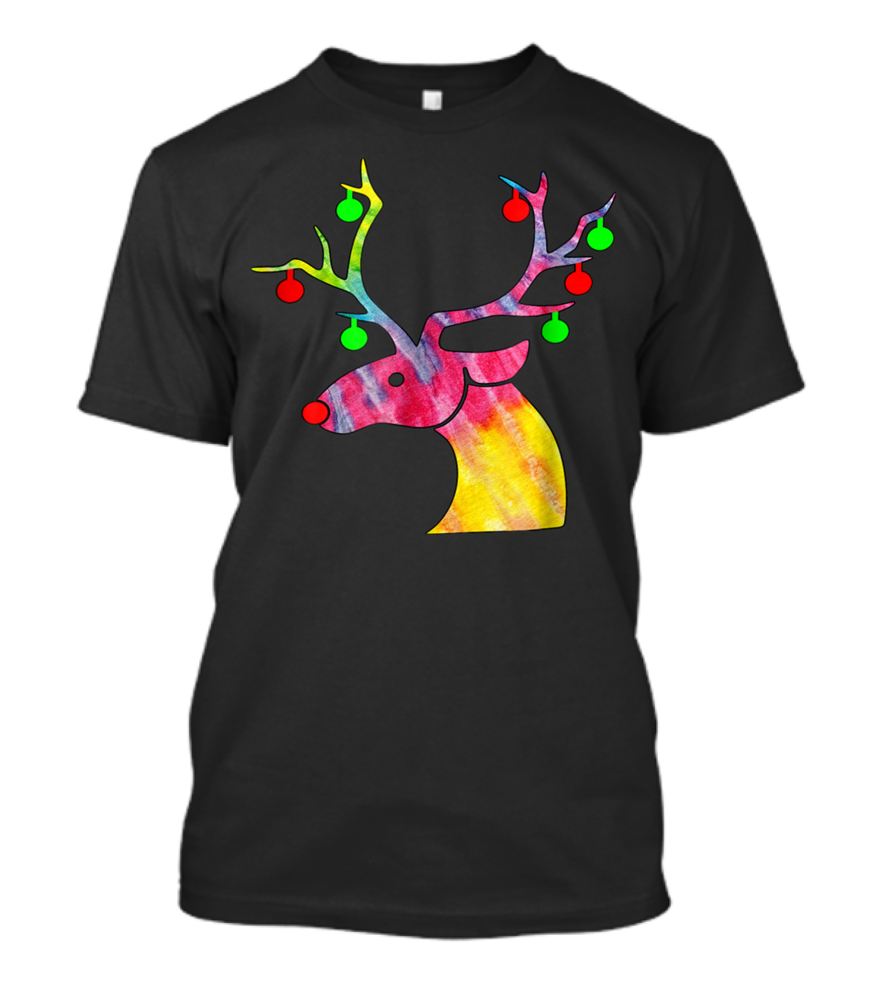 Tie Dye Reindeer Colorful Antlers With Ornaments T-Shirt