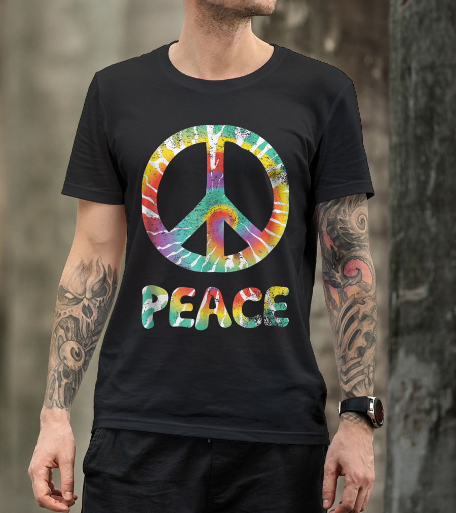 Tie Dye Colorful Peace Symbol Vintage Retro Rainbow T-Shirt