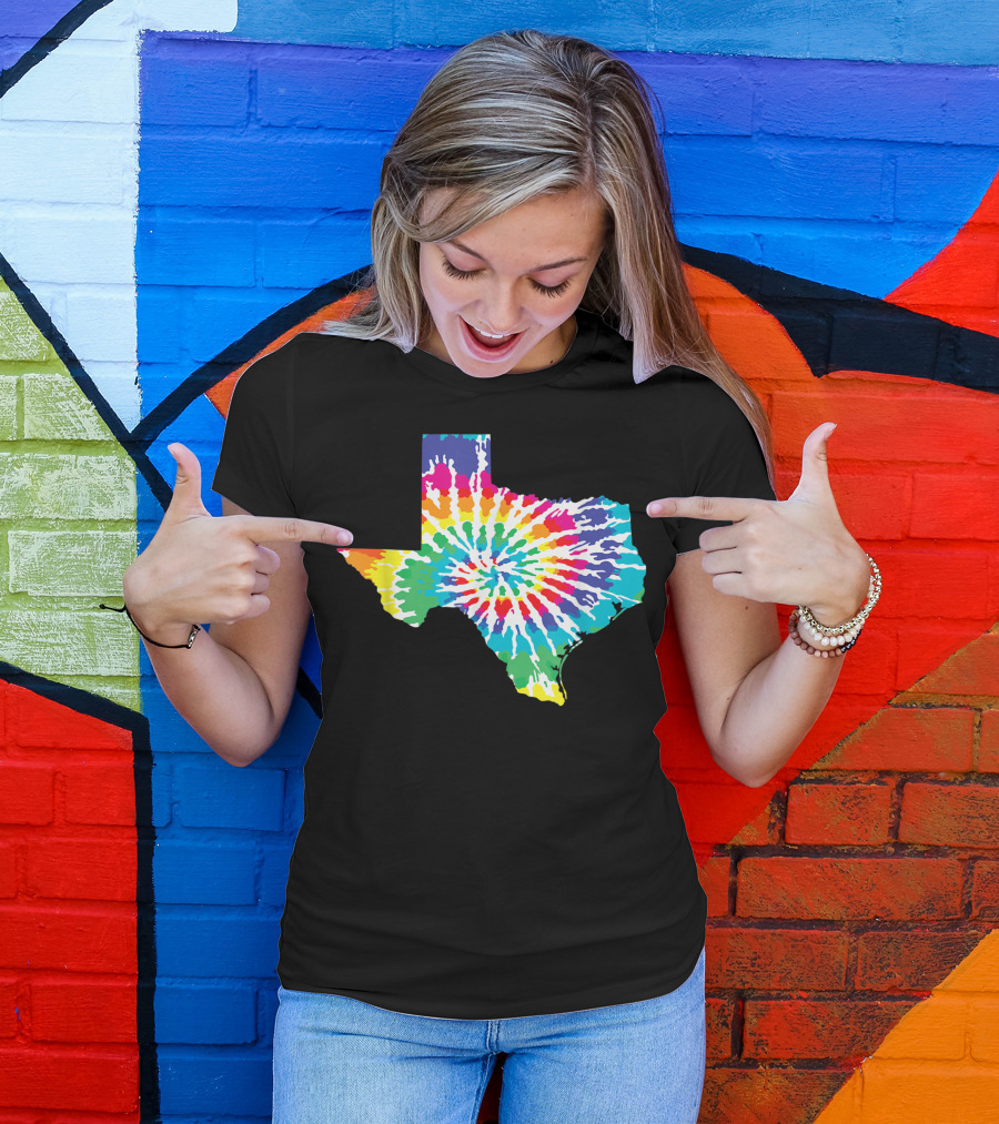 Tie Dye Texas State Shape Colorful Spiral T-Shirt