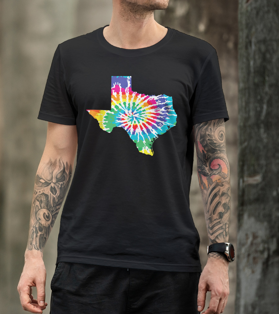 Tie Dye Texas State Shape Colorful Spiral T-Shirt