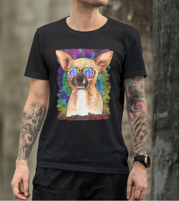 Psychedelic Tie Dye Chihuahua With Watercolor Glasses T-Shirt