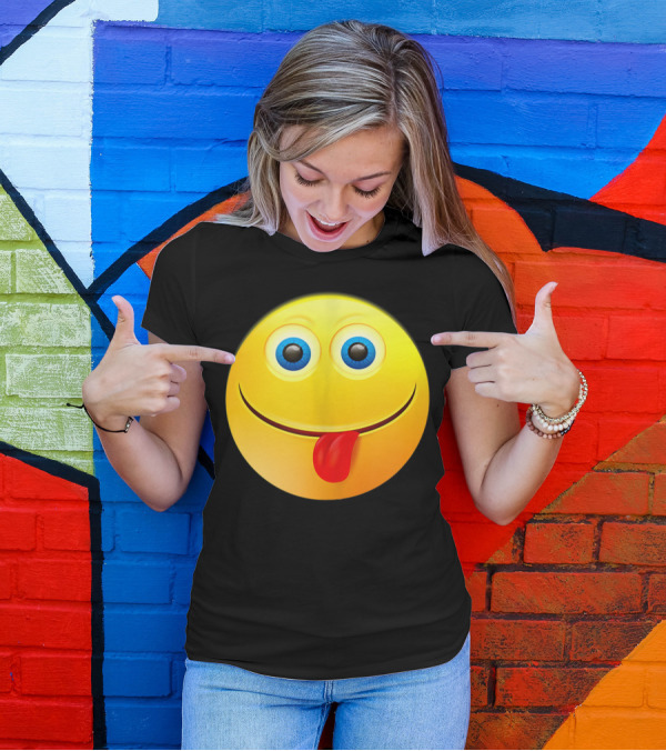 Tongue Out Cute Emoji Face Emoticon Smile With Blue Eyes T-Shirt