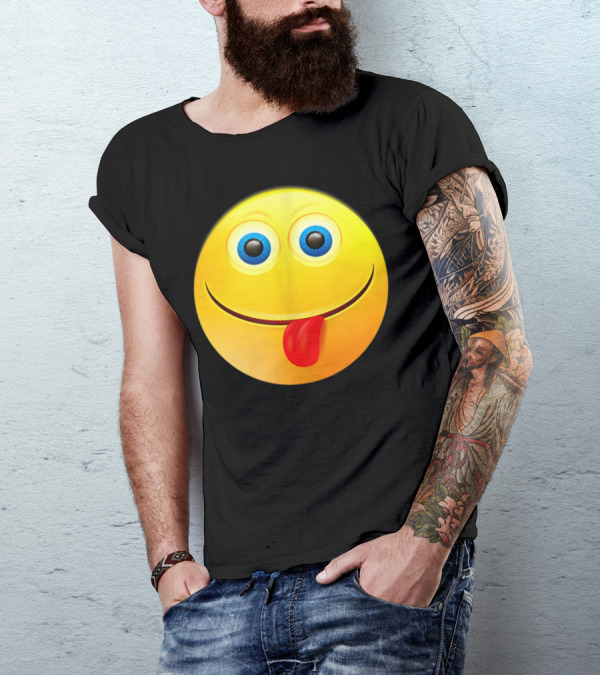 Tongue Out Cute Emoji Face Emoticon Smile With Blue Eyes T-Shirt