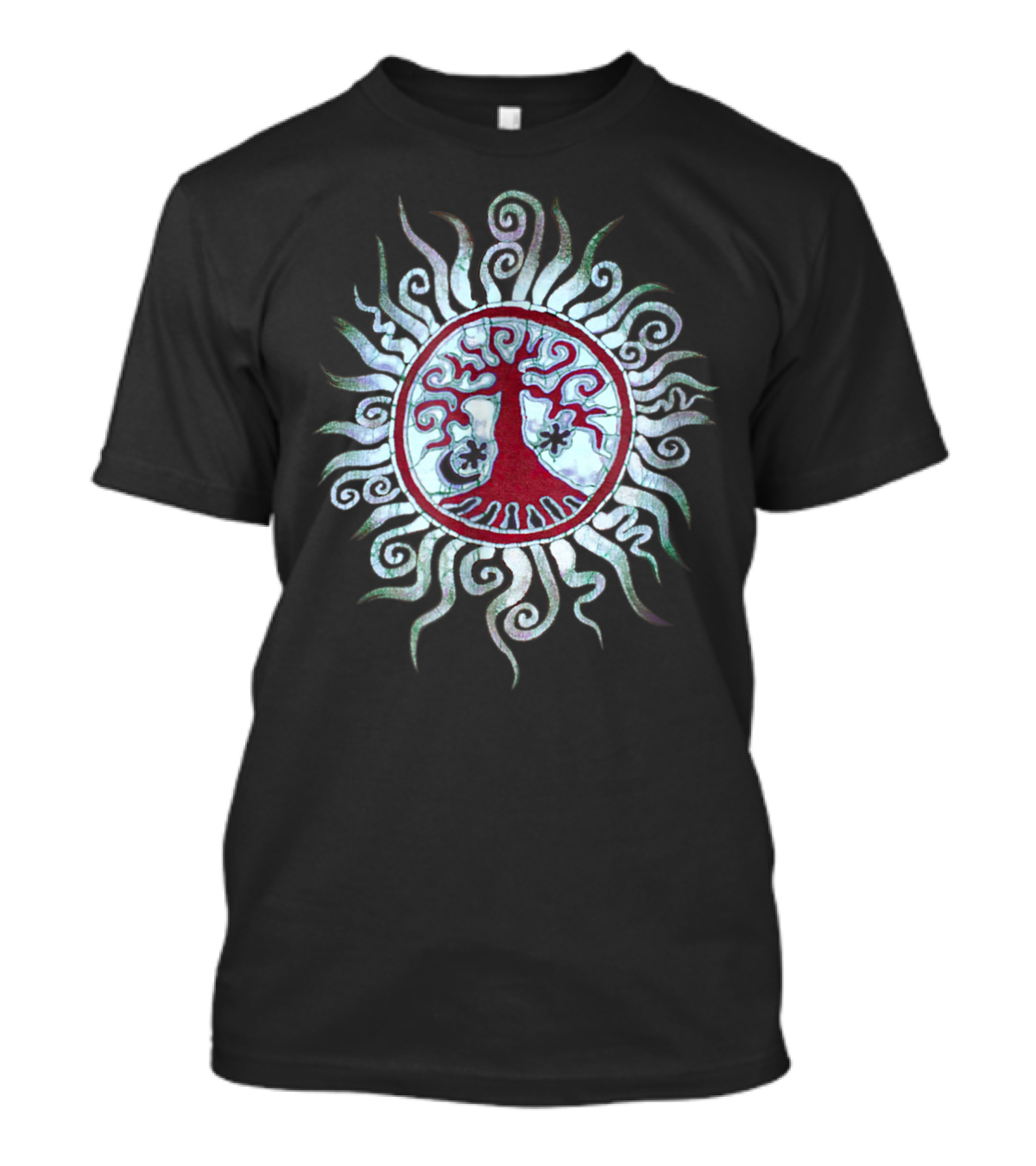 Hand Drawn Batik Art Tree And Moon Mandala K7 Spiral T-Shirt