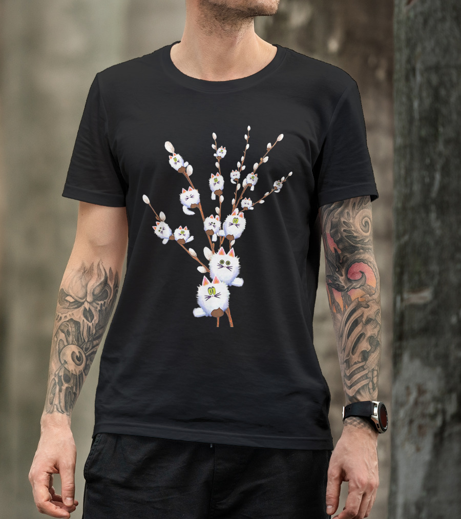 Cat Willow Buds Tree With Flowers T-Shirt