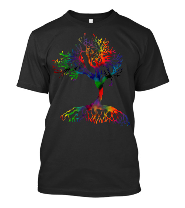 Tree Tie Dye Hand Drawn Tree Of Life Art Multicolor Branches And Roots T-Shirt
