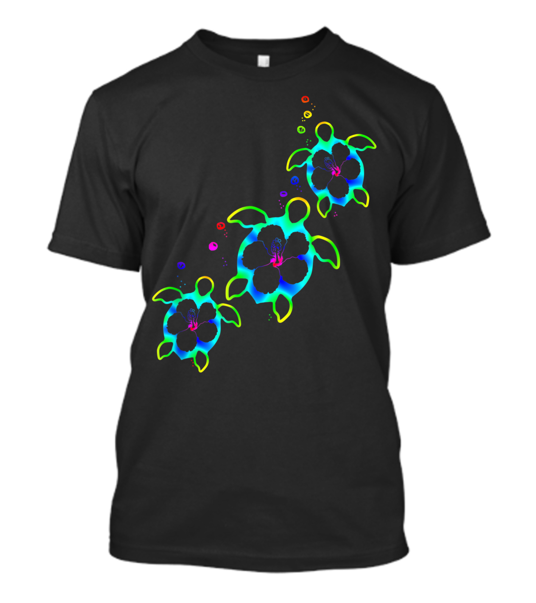 Tropical Colors Hawaiian Honu Sea Turtles With Hibiscus Beach T-Shirt
