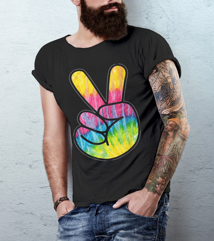 Tye Dye Peace Fingers Colorful T-Shirt