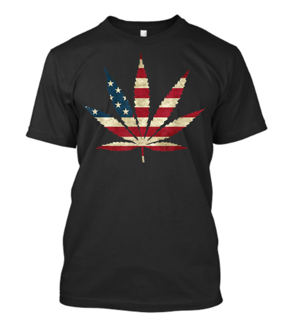 Usa Flag Marijuana Leaf Weed Pot Us Flag T-Shirt