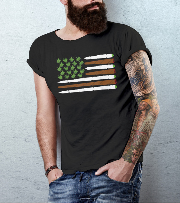 Usa Flag Weed Leaf American Flag Marijuana Fourth Of July T-Shirt