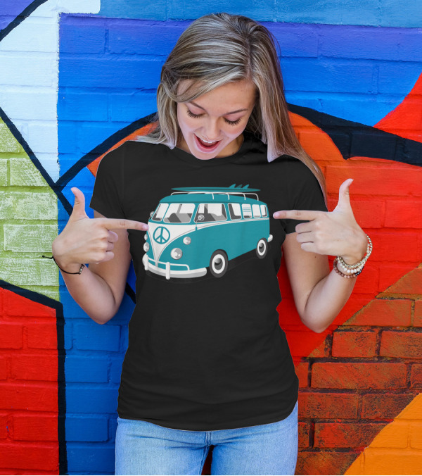 Van Life Hippie Van Surf Van Microbus Peace Symbol Surfboards T-Shirt