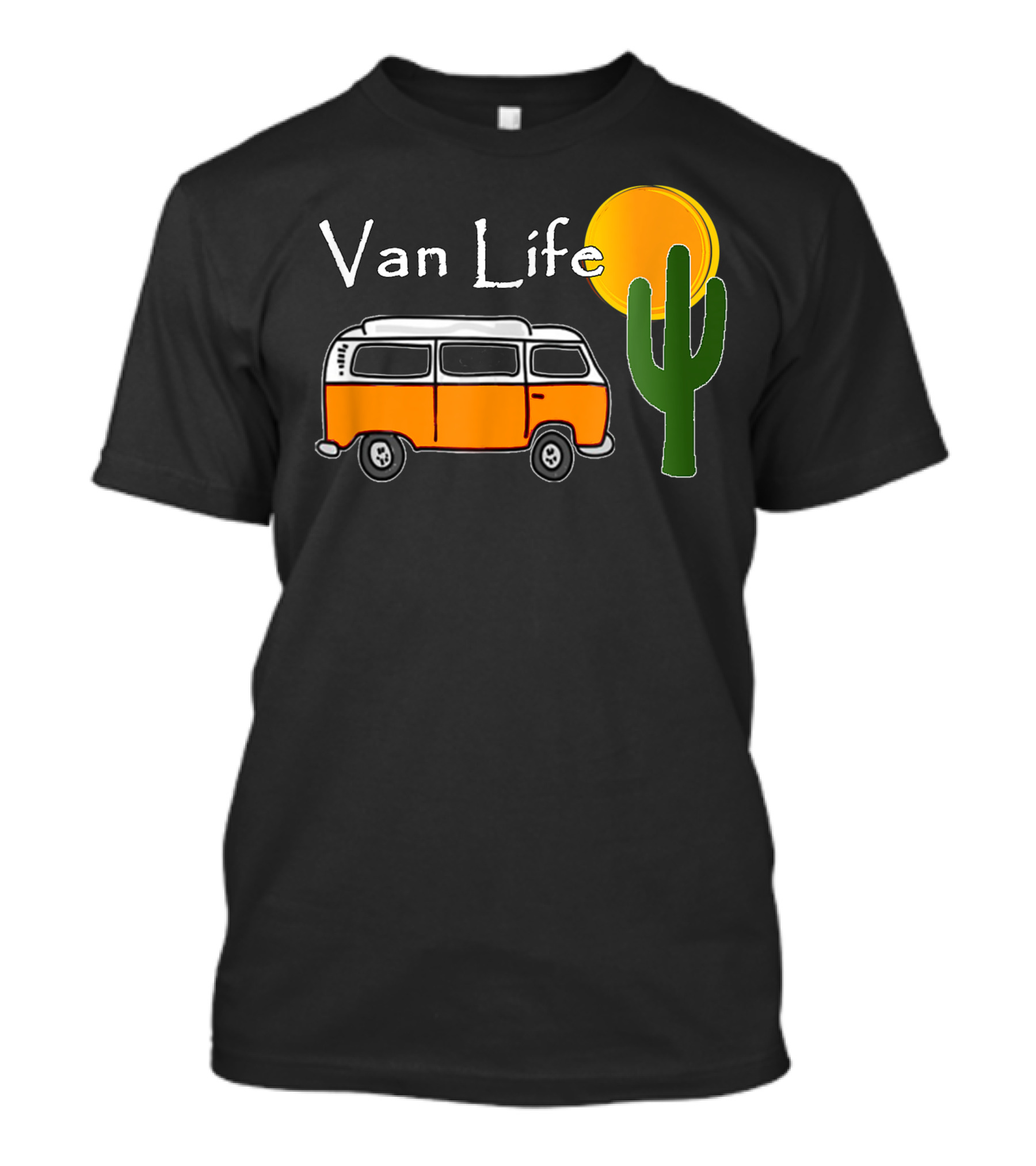 Van Life Vintage Bus With Cactus And Sun In Desert T-Shirt