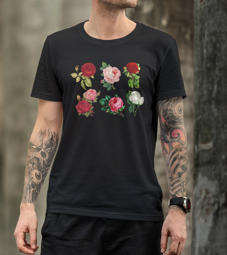 Vintage Aesthetic Botanical Roses Floral Flowers Boho Blossoms T-Shirt