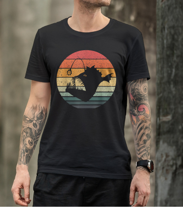 Vintage Sunset Angler Fish Silhouette Retro Ocean T-Shirt