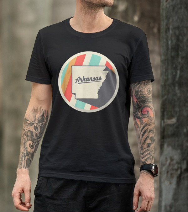 Vintage Arkansas Ar Home State Teal Retro Circle Stripes T-Shirt