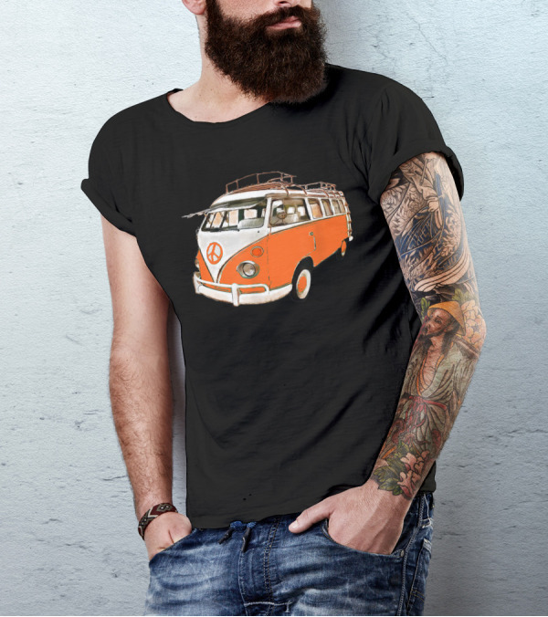 Vintage German Micro Bus Hippie Camper Surfer Van With Peace T-Shirt