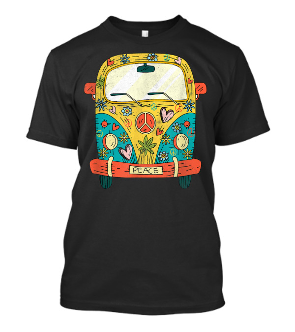 Peaceful Vintage Hippie Van With Flowers And Peace Symbols T-Shirt