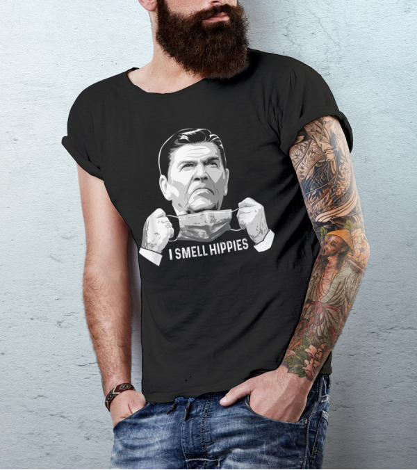 Vintage I Smell Hippies Ronald Reagan Face Mask Iconic T-Shirt