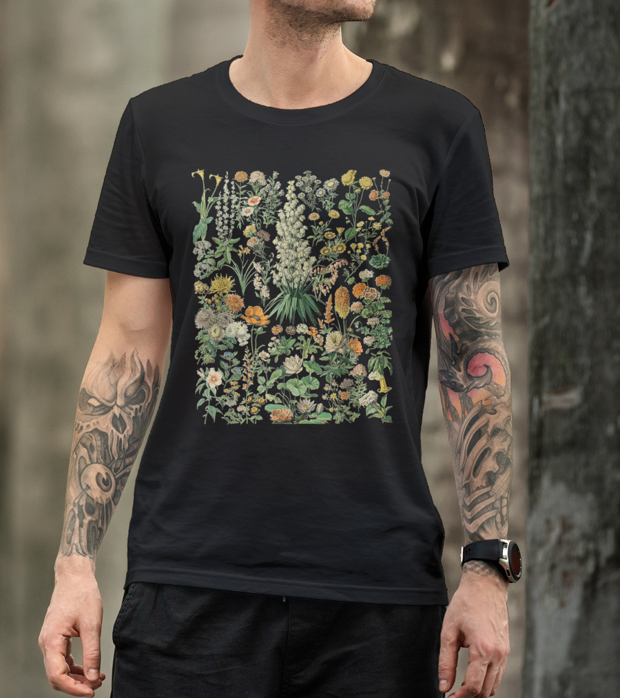Vintage Flower Botanical Chart With Colorful T-Shirt