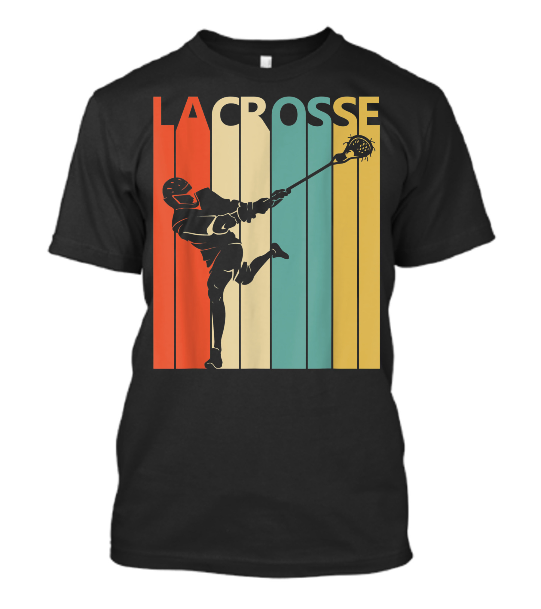 Retro Lacrosse Player Silhouette With Stripes T-Shirt